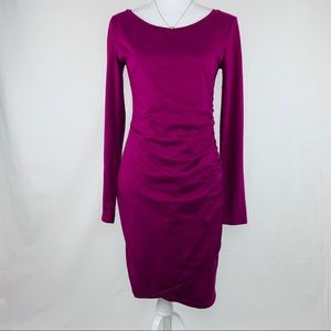 Leith Burgundy Ruched Long Sleeve Dress
